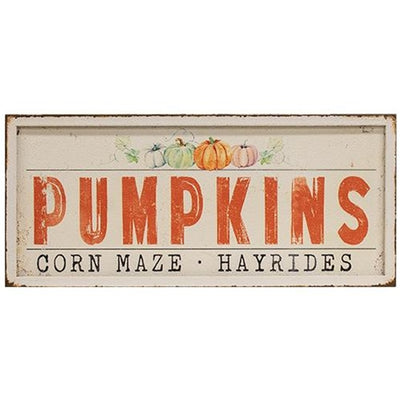 Pumpkins Corn Maze Hayrides 18" Metal Sign