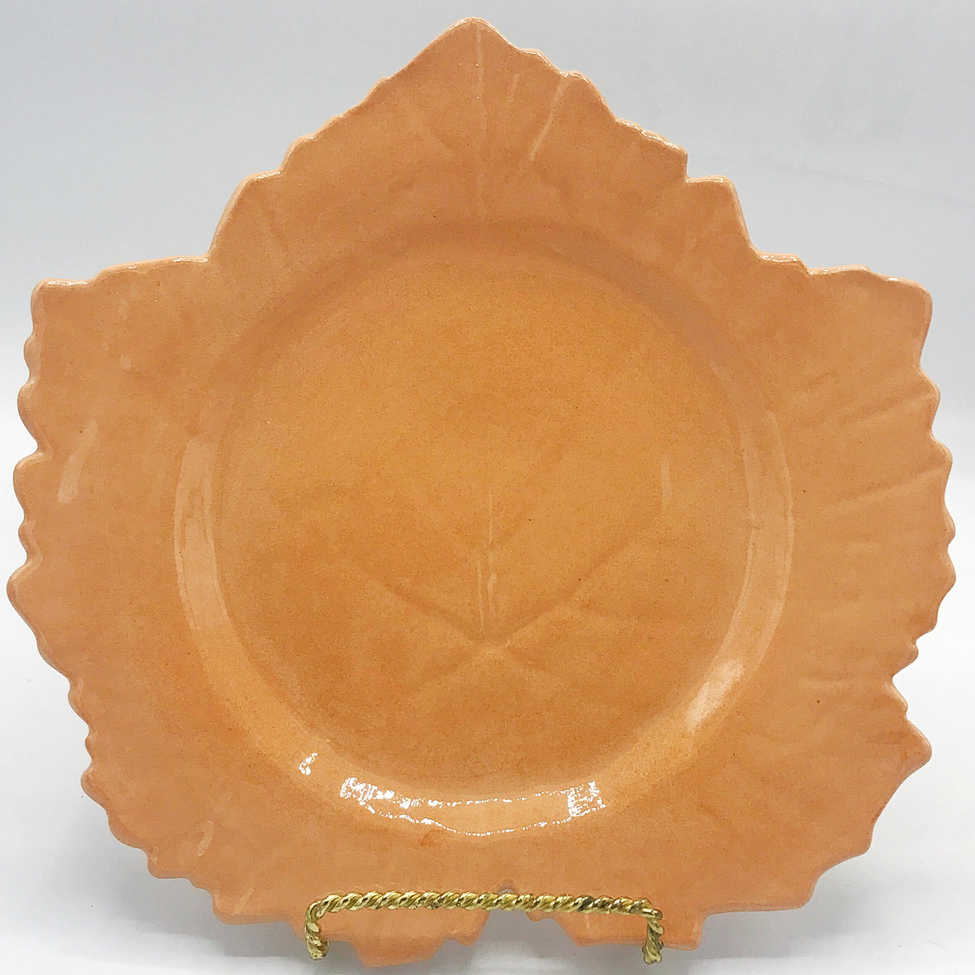 Studio Art Peach Leaf Shaped Pottery Plate Made in France
