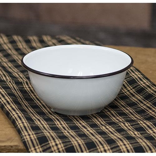 White with Black Rim Enamelware Cereal Bowl