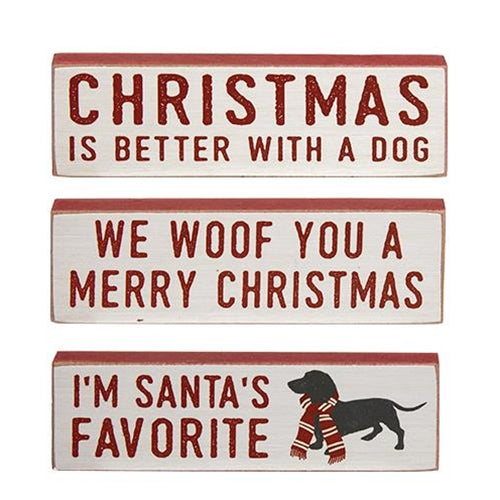 💙 Set of 3 Christmas Dog Thin Mini Block Signs