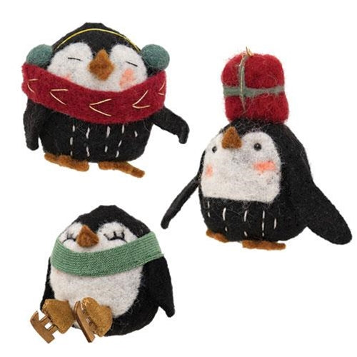 Set of 3 Christmas Penguin Felt Ornaments