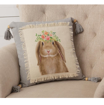 Bunny in Bloom Pillow with Tassels