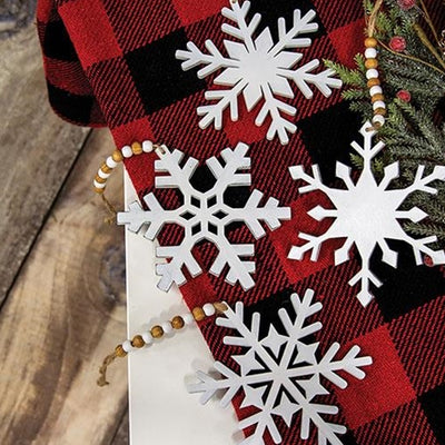 Set of 4 White Snowflake Wood Beaded Ornaments 5.75"