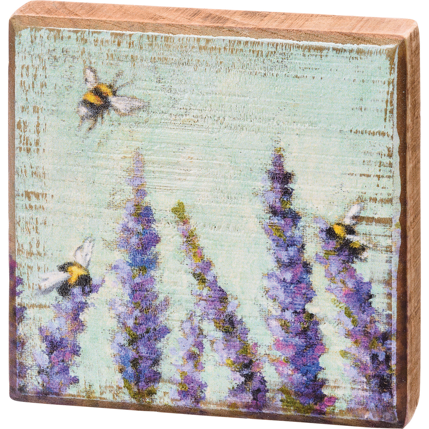 Bees and Lavender Small Wood Block Sign