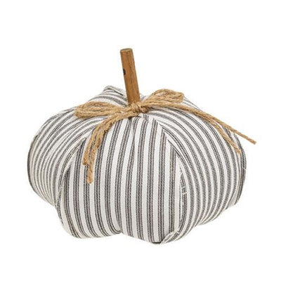 Gray Ticking Stripe Stuffed Pumpkin 8"