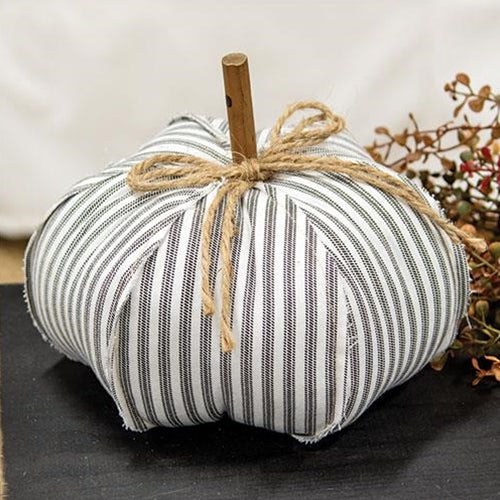 Gray Ticking Stripe Stuffed Pumpkin 8"