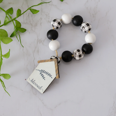 Black And White Check Beaded Blessed House Charm Napkin Rings