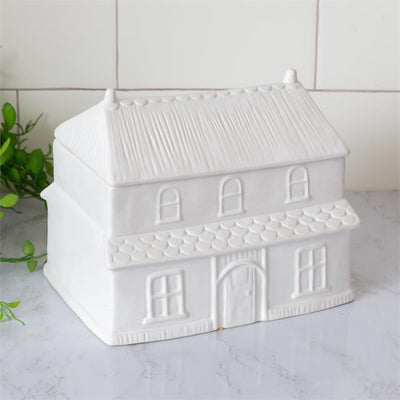 White Cottage House Cookie Jar