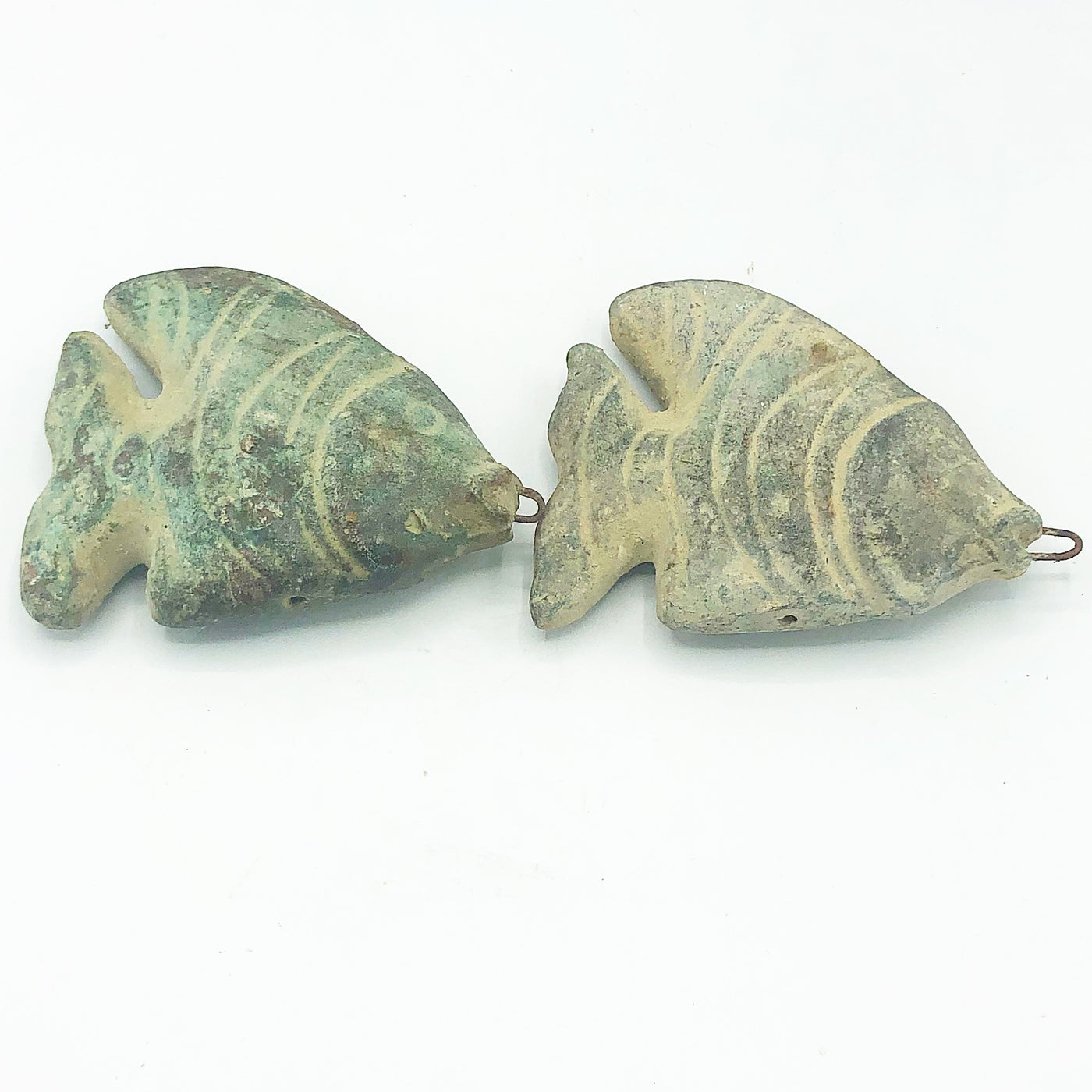 Set of 2 Distressed Fish Pottery Figurines