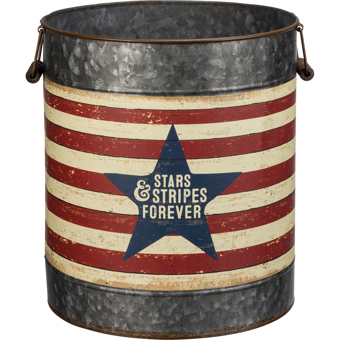 Set of 2 Stars & Stripes Forever Americana Galvanized Buckets