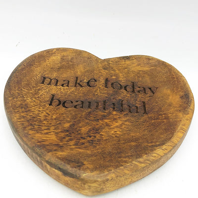 Make Today Beautiful Mango Wood Heart Trinket Tray