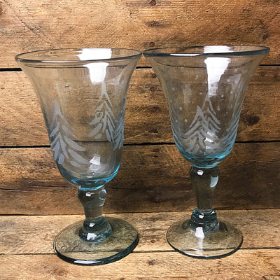 💙 Set of Two Etched Snow Tree Goblet Glasses