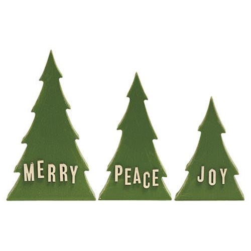 Set of 3 Joy Peace & Merry Wooden Trees
