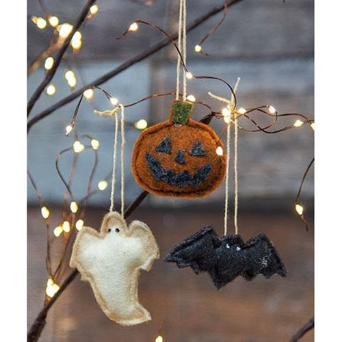 💙 Set of 3 Halloween Felt Ornaments - Ghost Jack O' Lantern Bat