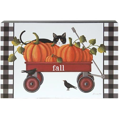 Fall Red Wagon with Kitty Cat Box Sign