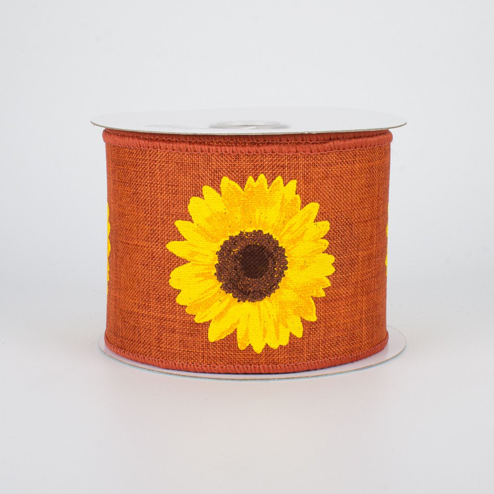 Bold Sunflower on Harvest Orange Background Ribbon 2.5" W x 10 yards