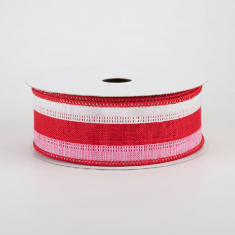 White Red & Pink Striped Ribbon 1.5" x 10 yards