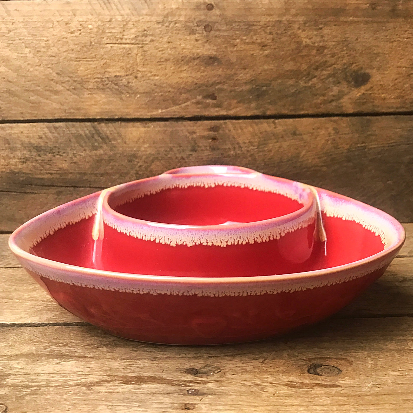 LTD Commodities Soup & Crackers, Chip & Dip Drip Glaze Burnt Red Bowl