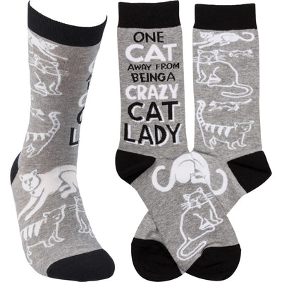 One Cat Away From Being a Crazy Cat Lady Fun Socks