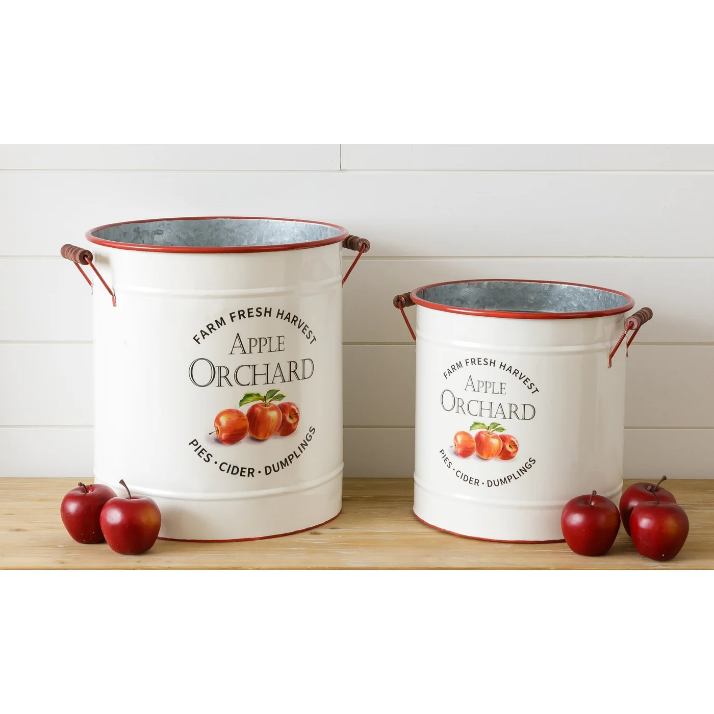 Set of 2 Apple Orchard Farm Fresh Harvest Buckets