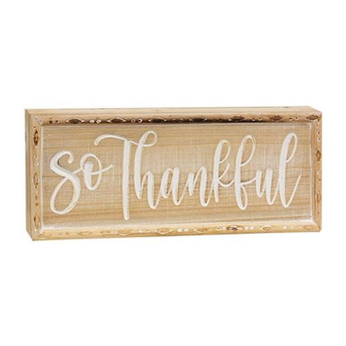 So Thankful Engraved 11.5" Wooden Block Sign