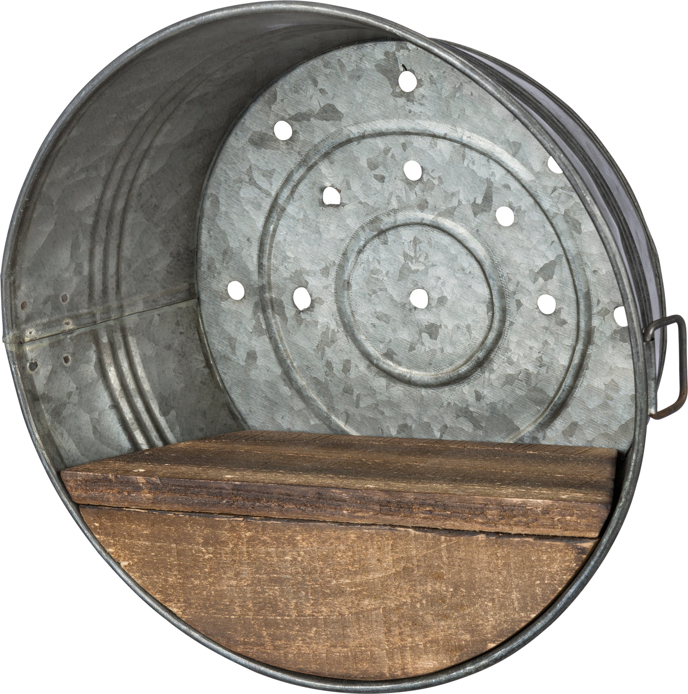 Round Galvanized Pan with Wooden Shelf