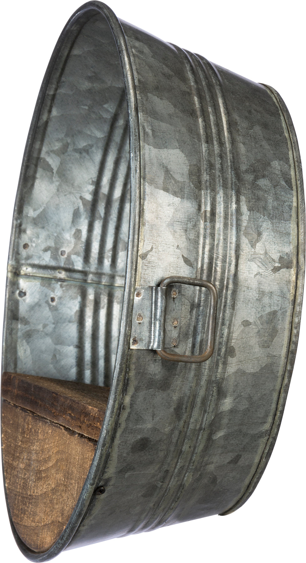 💙 Round Galvanized Pan with Wooden Shelf