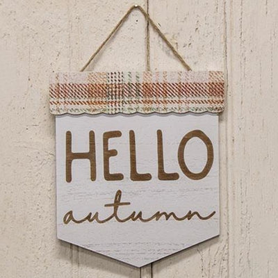 Hello Autumn Plaid Wood Sign