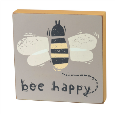 Bee Happy Square Small Block Sign