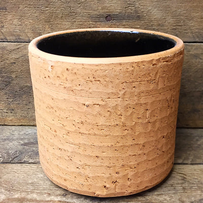 Natural Round Textured Pottery Planter with Brown Interior