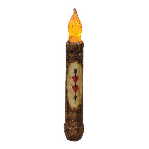 Hearts and Arrow Love Burnt Mustard Battery-powered Timer 6" Candle Taper