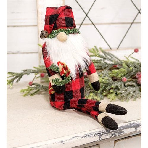 Buffalo Check Long Leg Santa Gnome With Candy Canes
