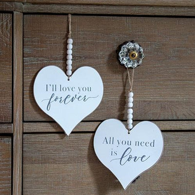 Set of 2 Love Forever Beaded Heart Ornaments