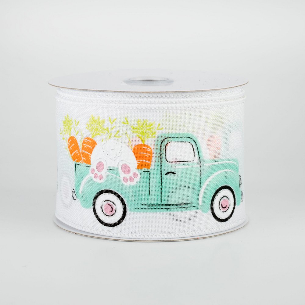 Pickup Truck With Bunny & Carrots Easter Ribbon 2.5" x 10 yards