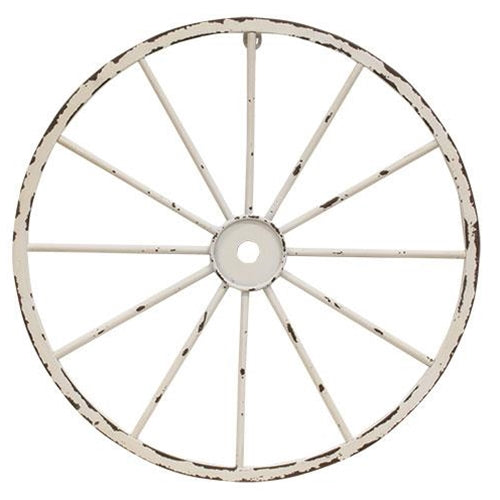Cottage Chic White Metal Wagon Wheel