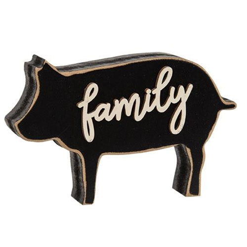 Family Distressed Black Pig 3.5" Wood Sitter