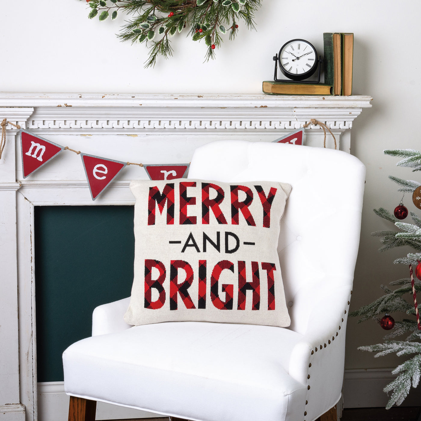 Merry and Bright 18" Knitted Christmas Throw Pillow