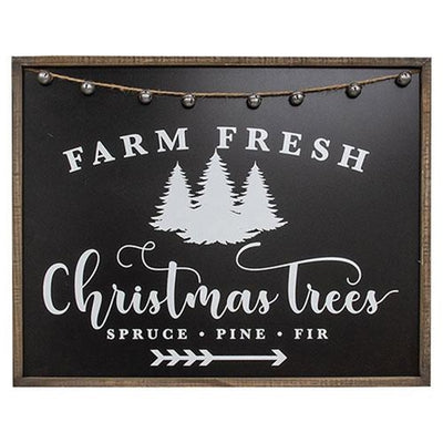 Farm Fresh Christmas Trees Black & White 25.5" Wood Sign