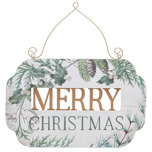 Merry Christmas Greenery Hanging Plaque