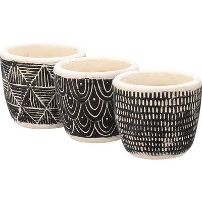 Set of 3 Geometric Patterned Black and White Planters