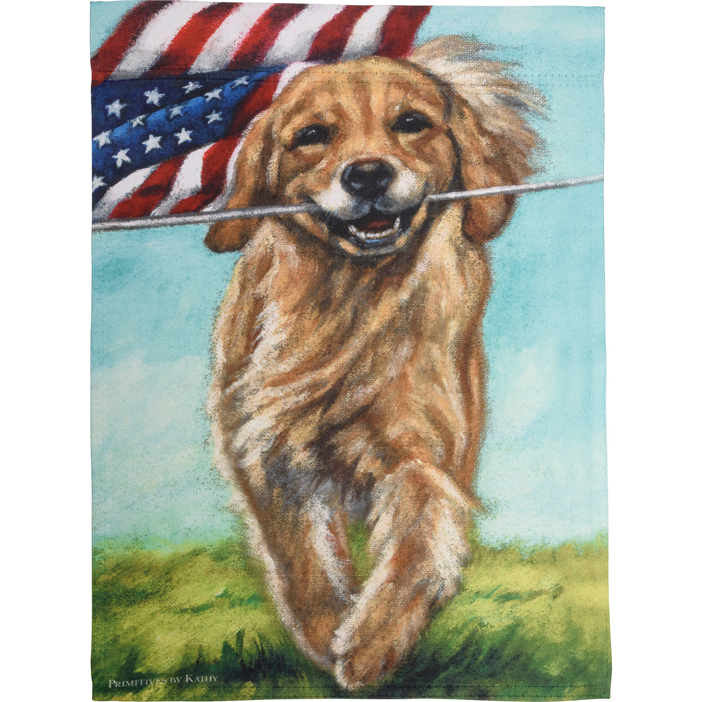 💙 Running Golden Retriever Dog with American Flag Garden Flag