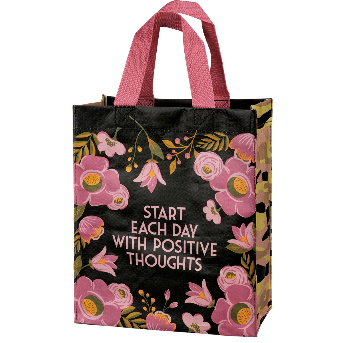 Start Each Day With Positive Thoughts Floral Small Market Tote Bag