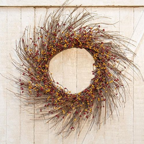 Burgundy & Gold Pip Berries Twig 22" Wreath