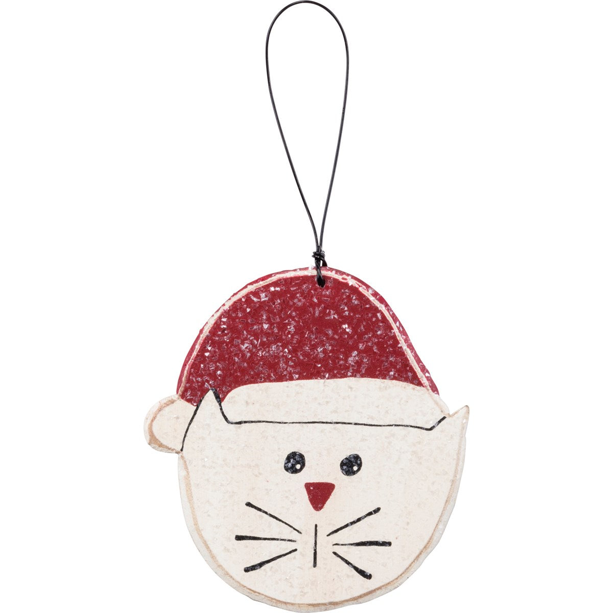 Santa Cat Wooden Sparkle Ornament