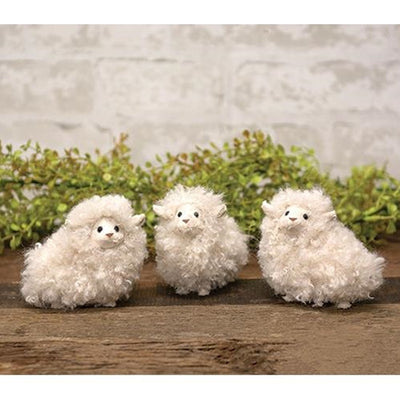 Set of 3 Mini Fuzzy White Sheep