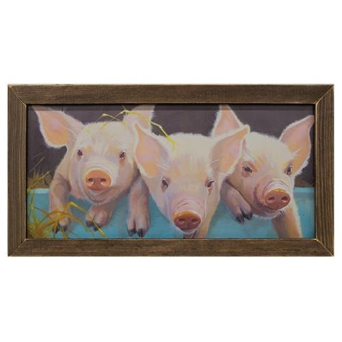 Peter Patty Penny the Pigs Print in Brown Stain Frame