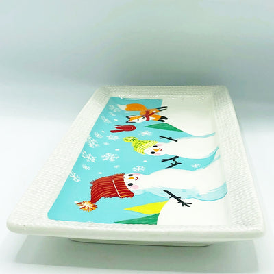 💙 St Nicholas Square North Pole Snowmen & Fox Rectangle Platter