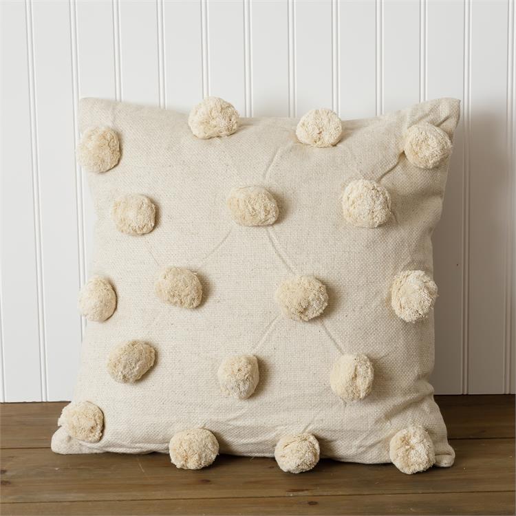 Pom Pom Cream 18" Square Throw Pillow