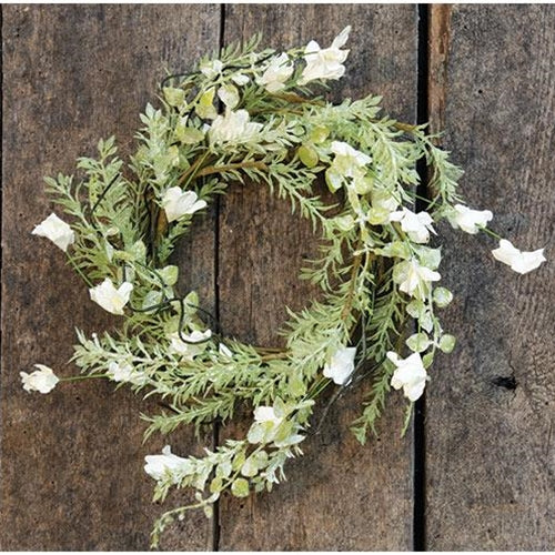White Lobelia and Foliage 11" Small Wreath Ring