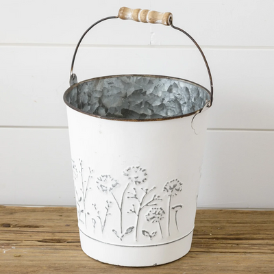 #119 🌼 GARDEN SHOPPING PARTY 🪴 Embossed Wildflowers Cottage Handled Bucket